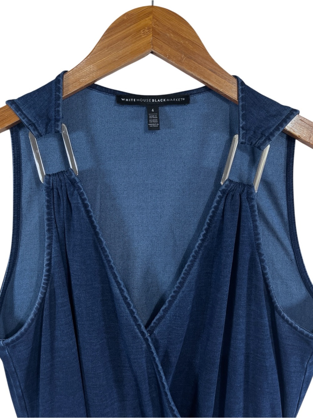 White House Black Market Faux Wrap Mini Dress in Indigo Blue Size 4 - Picture 5 of 9